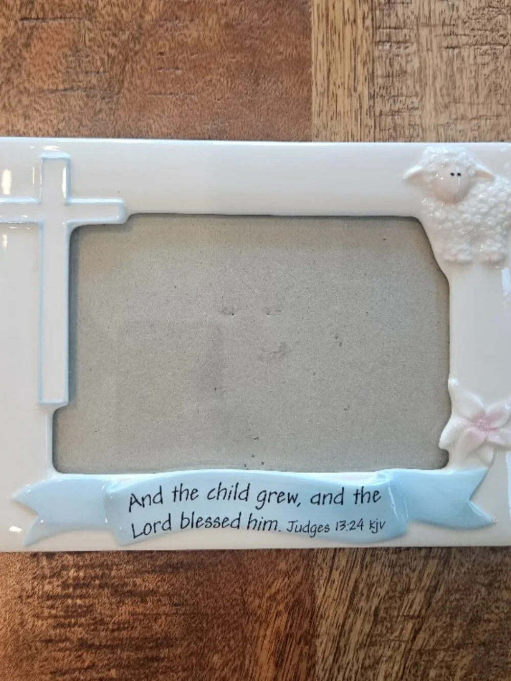 Russ Blessings Baby's Baptism Picture 4x6 Frame Blue Cross Lamb Judges 13:24